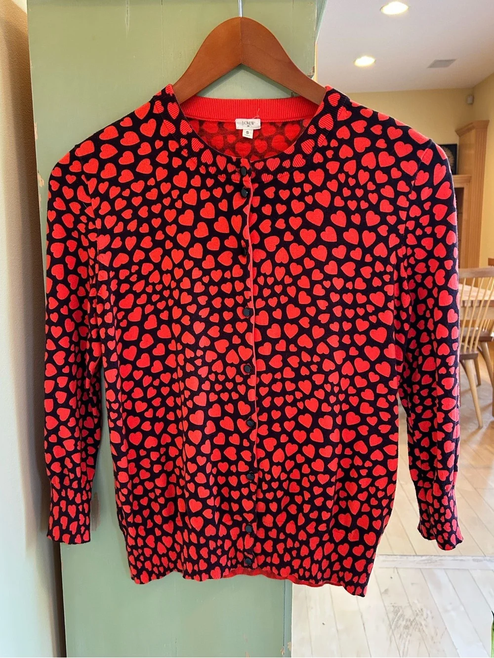 J. Crew Women’s Clare 100% Cotton Hearts Cardigan Red/Black Size Small